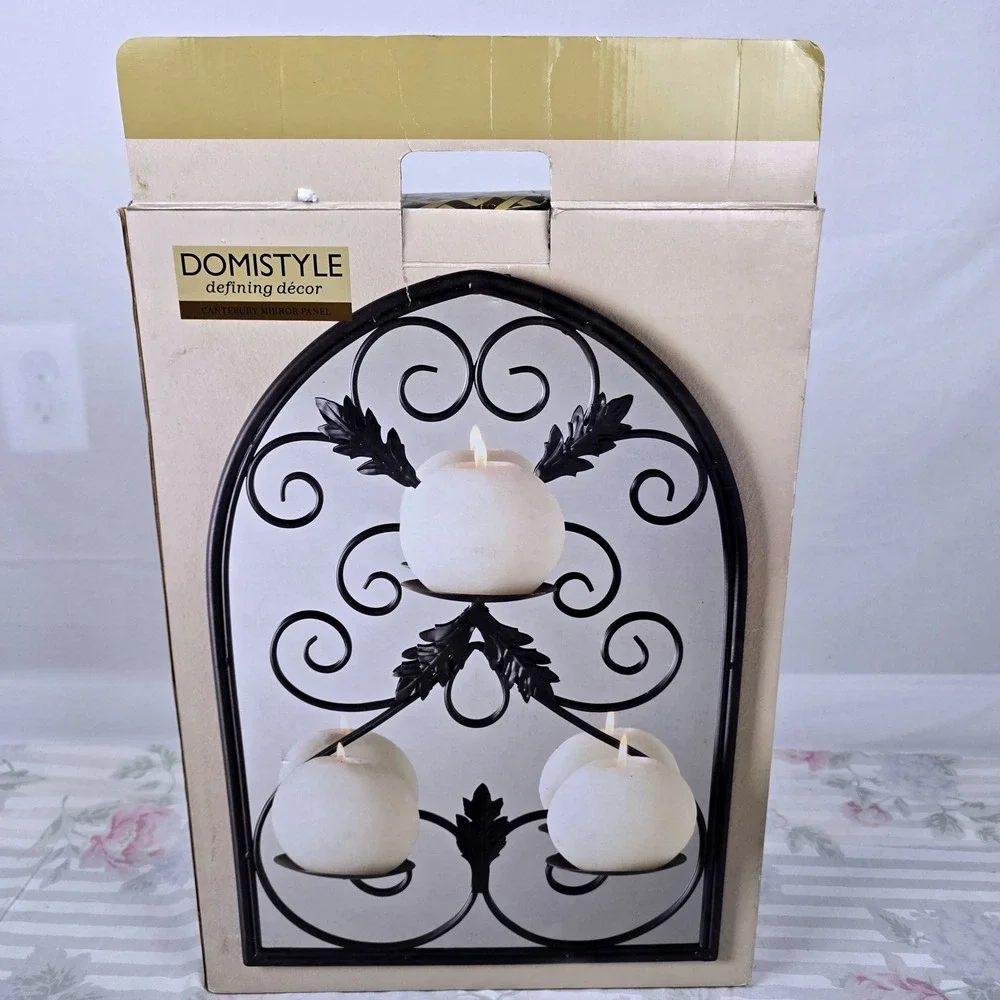 DomiStyle Canterbury Mirror Panel Wall Candle Holder Latte Finish Arched 20 Inch